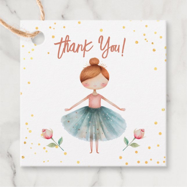 Ballerina Ballet Red Hair Girl Birthday  Favour Tags (Front)