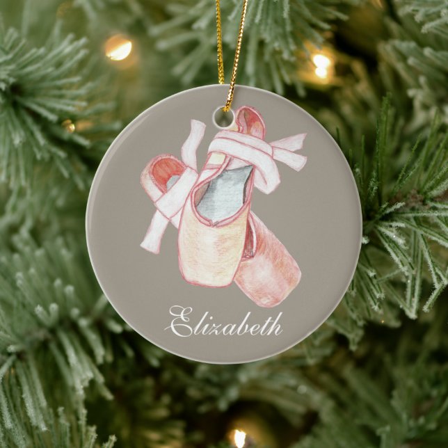Ballerina Ballet Slippers Art Name Template Ceramic Ornament (Tree)