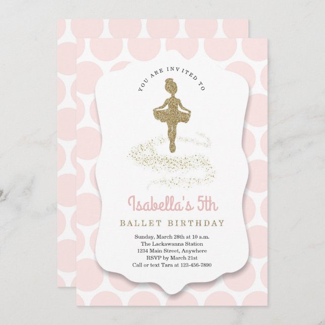 Ballerina / Ballet Themed for Girls Birthday Party Invitation (Front/Back)