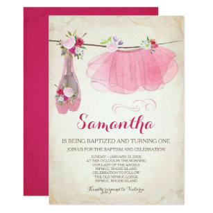 Ballerina Baptism and Birthday Tutu Ballet Shoes Invitation