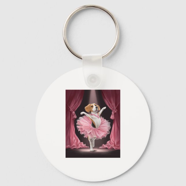 Ballerina Beagle � Funny Dog Dance Key Ring (Front)