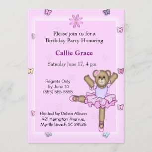 Ballerina Bear Birthday Party Invitations