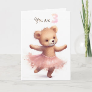 Ballerina Bear For 3rd Birthday Card