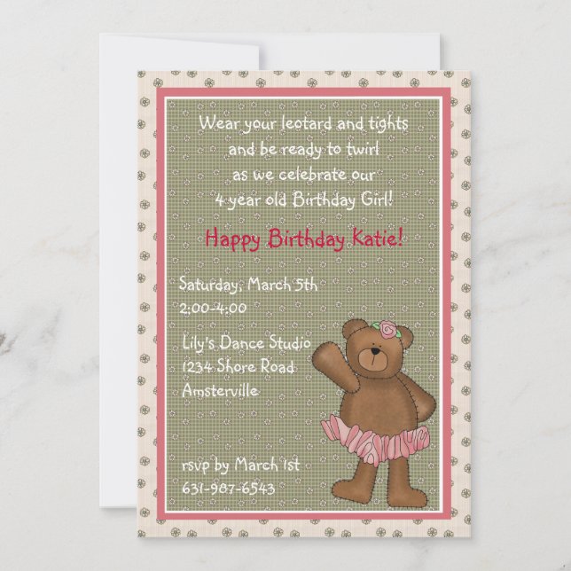 Ballerina Bear Invitation (Front)