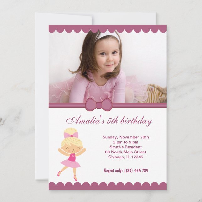 Ballerina Birthday Girl Invitation (Front)