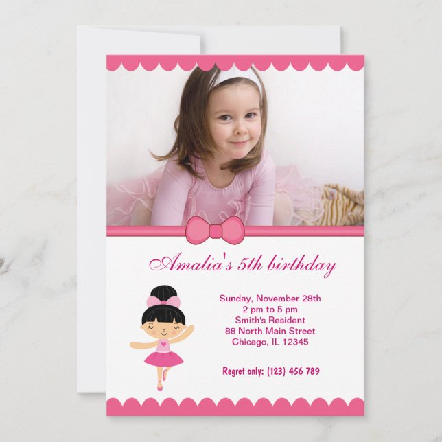 Ballerina Birthday Girl Invitation (Front)
