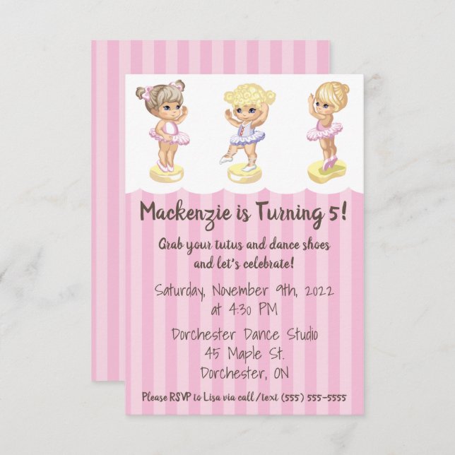 Ballerina Birthday Invitation (Front/Back)