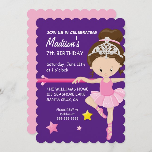 Ballerina Birthday Invitation (Front/Back)
