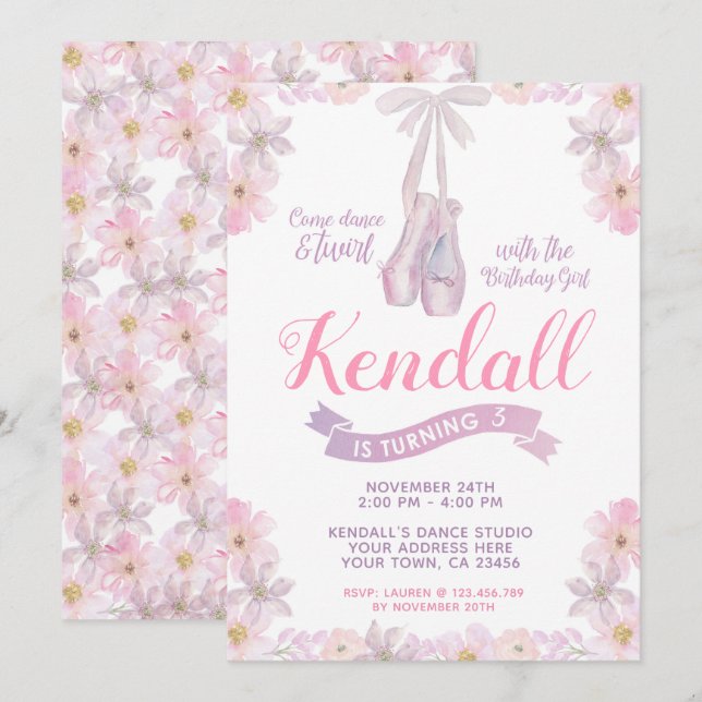 Ballerina Birthday Invitation, Ballet Party Invitation (Front/Back)
