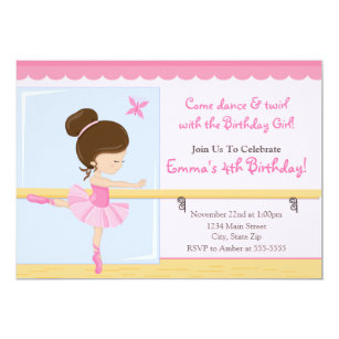Ballerina Birthday Invitation Brunette 5x7 Card