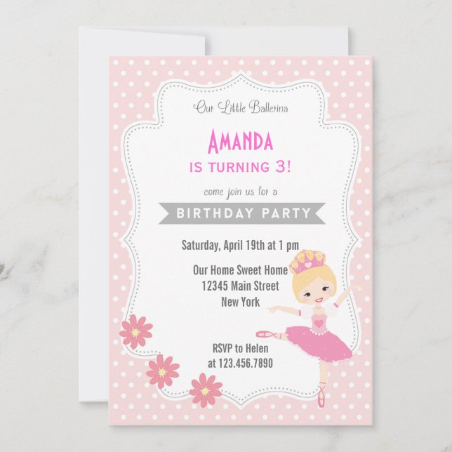 Ballerina Birthday Invitation Sweet Pink (Front)