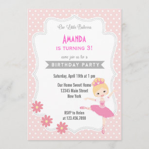 Ballerina Birthday Invitation Sweet Pink