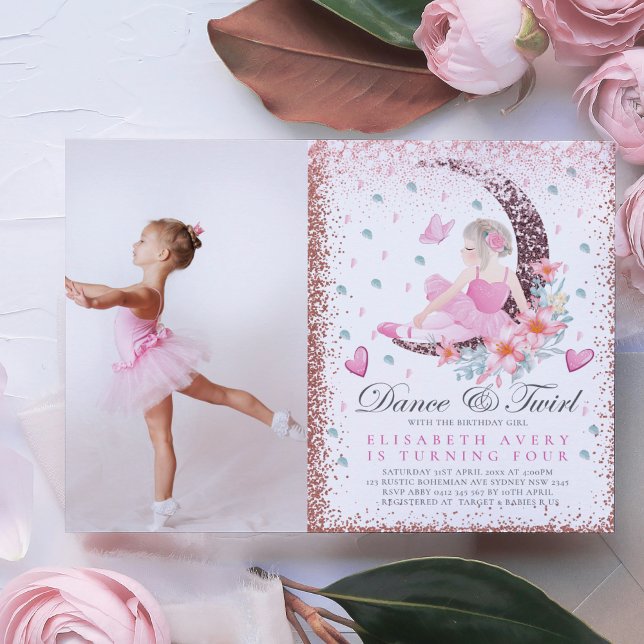 Ballerina Birthday Moon Dance & Twirl Photo Invitation (Creator Uploaded)
