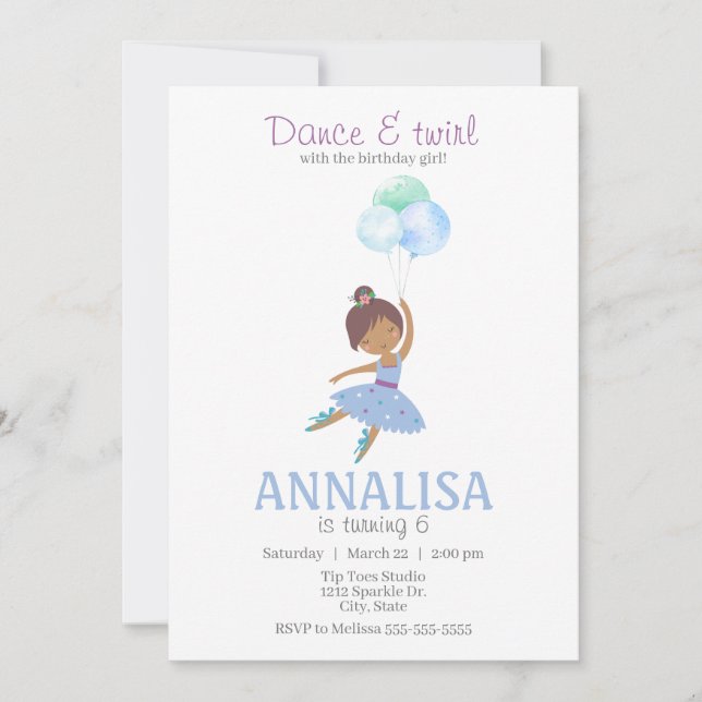 Ballerina Birthday Party, Dance and Twirl Tutu Invitation (Front)