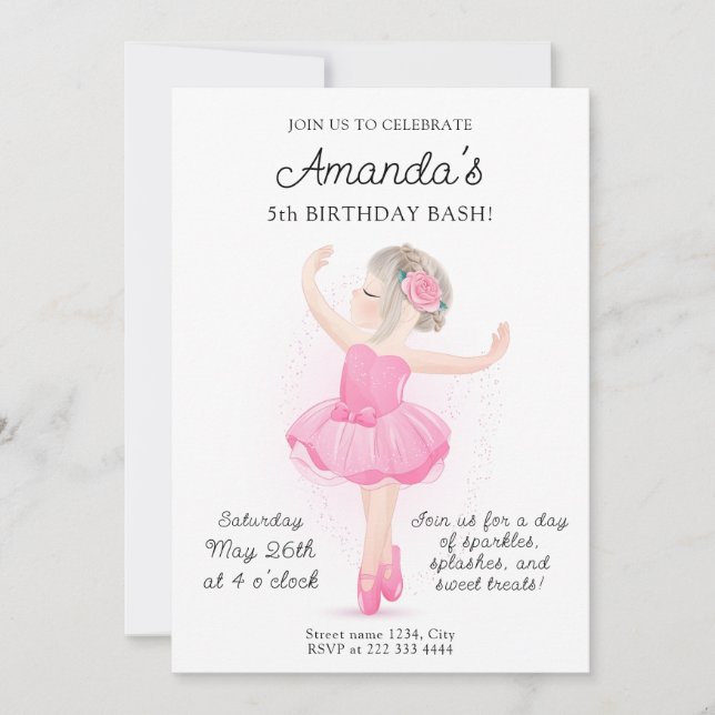 Ballerina Birthday Party for Girls Invitation (Front)