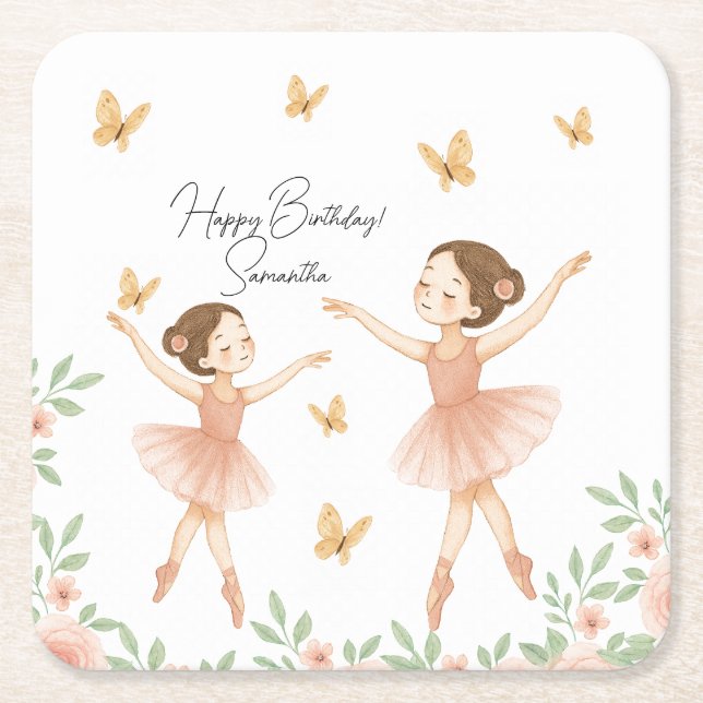 Ballerina Birthday Party Paper Coaster (Front)