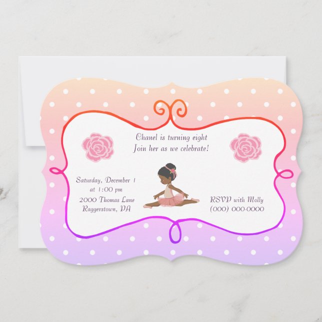 Ballerina Birthday polka dot Invitation (Front)
