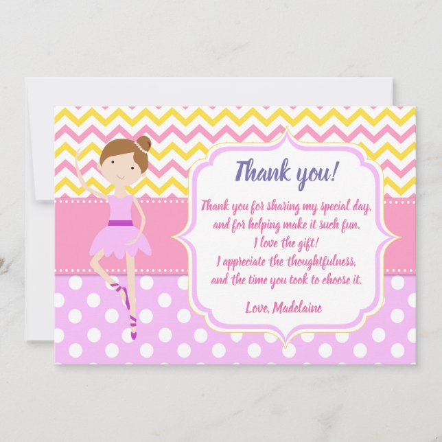 Ballerina Birthday Thank You Card (Front)