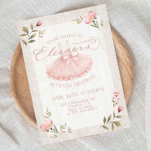 Ballerina Birthday, Tutu, Pink Tutu, Girl Birthday Invitation
