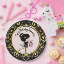 Ballerina Black and Gold Elegant Paper Plates 