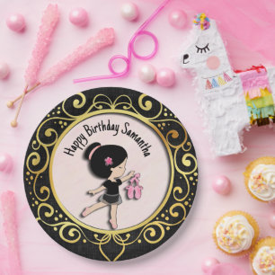 Ballerina Black and Gold Elegant Paper Plates 