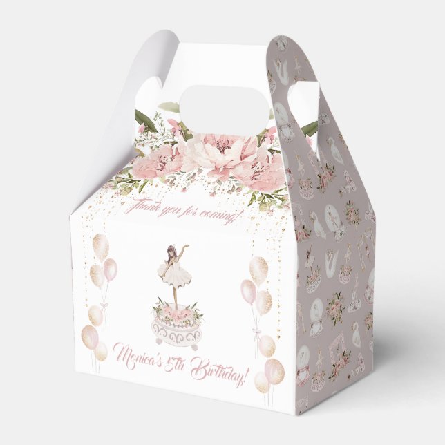 Ballerina black brownette ballet birthday party favour box (Front Side)