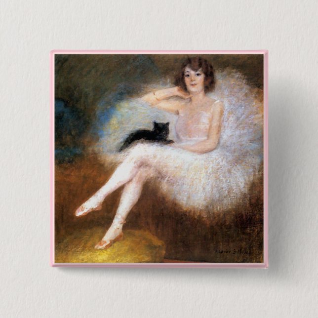 Ballerina & Black Cat 15 Cm Square Badge (Front)