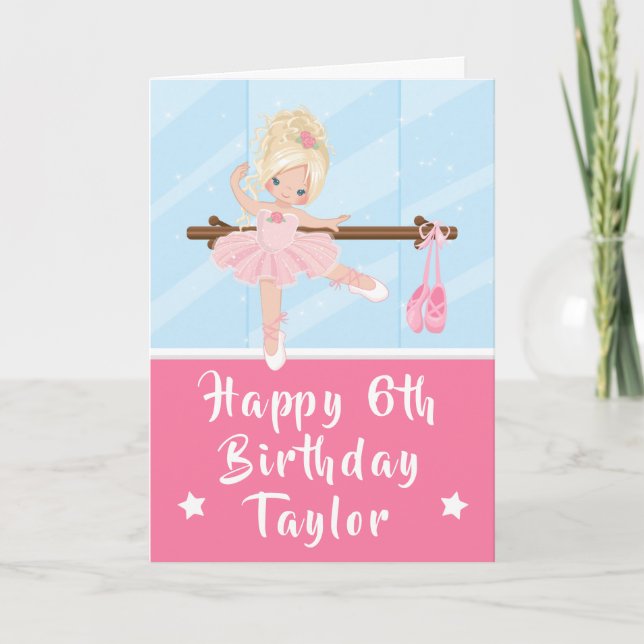 Ballerina Blonde Hair Girl Pink Happy Birthday Car Card (Front)