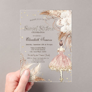 Ballerina Boho Flowers Rose Gold Sweet 16 Acrylic Invitations