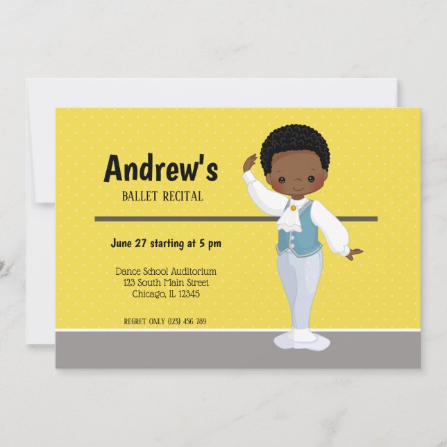 Ballerina boy - choose background colour invitation (Front)