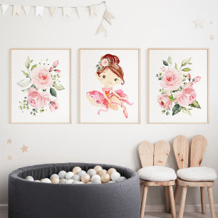 Ballerina, Brown Hair, Pink Flowers, Girl Nursery