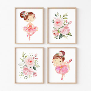 Ballerina, Brown Hair, Pink Flowers, Girl Nursery