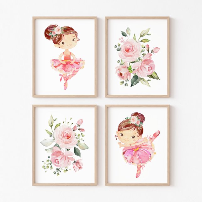 Ballerina, Brown Hair, Pink Flowers, Girl Nursery (Creator Uploaded)