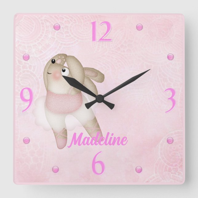 Ballerina Bunny Nursery Wall Clock (Front)