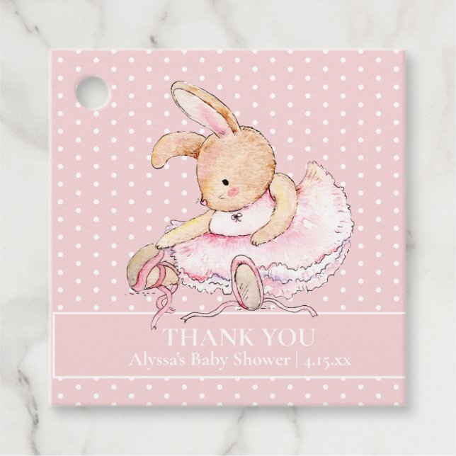 Ballerina Bunny Pink Tutu Polka Dots Baby Shower Favour Tags (Front)