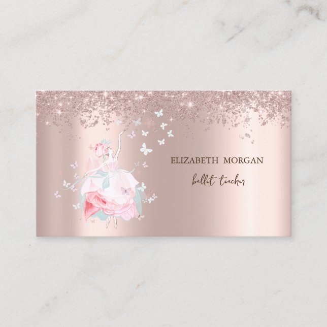 Ballerina Butterflies Confetti Rose Gold  Business Card (Front)