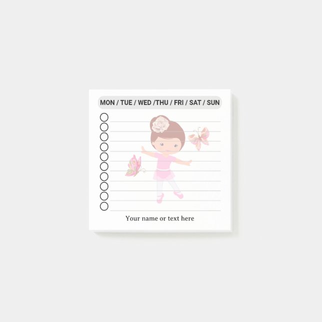 Ballerina Butterfly friends TO DO LIST Ballet Girl Post-it Notes (Front)