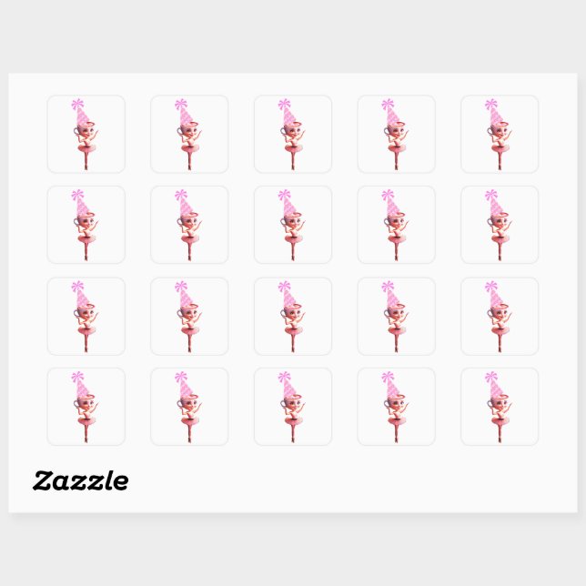 Ballerina Cappuccina in Birthday Party Hat Square Sticker (Sheet)