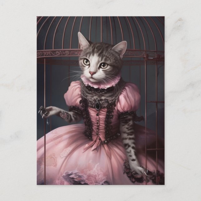 Ballerina Cat in the Bird Cage Postcard (Front)