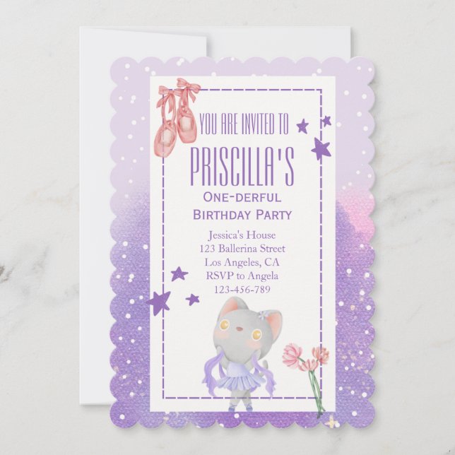 Ballerina Cat Kids Birthday Party Invitation (Front)