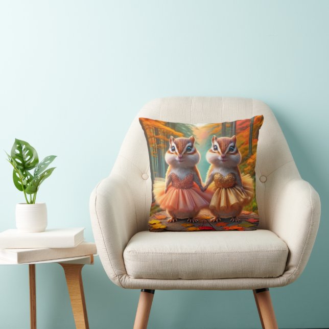 Ballerina Chipmunks On a Fall Tree Stump Cushion (Chair)