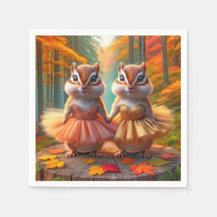 Ballerina Chipmunks On a Fall Tree Stump Napkin
