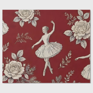 Ballerina Christmas Toile Wrap - Classic Red Wrapping Paper