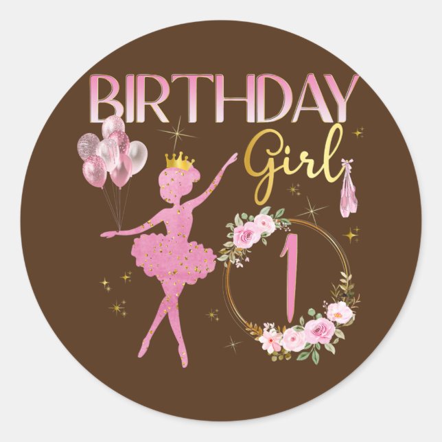 Ballerina Classic Ballet Dancer Birthday Party Classic Round Sticker (Front)