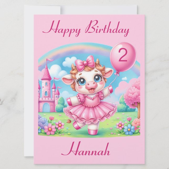 Ballerina Cow Customisable Birthday Card (Front)