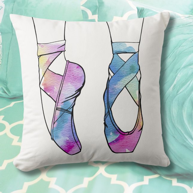 Ballerina Cute Ballet Cushion (Cute Watercolor Pointe Shoes Ballet Throw Pillow)