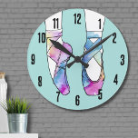 Ballerina Cute Ballet Round Clock<br><div class="desc">The classic ballerina looks just as elegant in this colourful watercolor print. Change out the background colour to anything you'd like!  Even white looks nice and modern. Cute Blue Pink Ballerina Shoes Watercolor Ballet Round Clock</div>