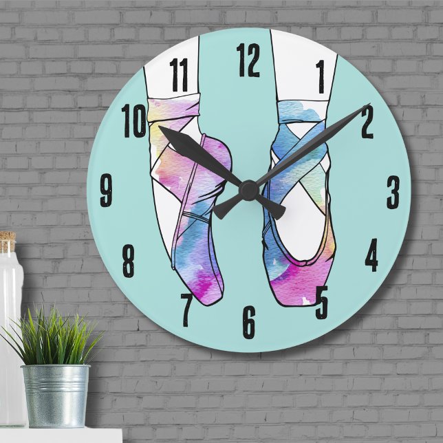 Ballerina Cute Ballet Round Clock (Cute Blue Pink Ballerina Shoes Watercolor Ballet Round Clock)