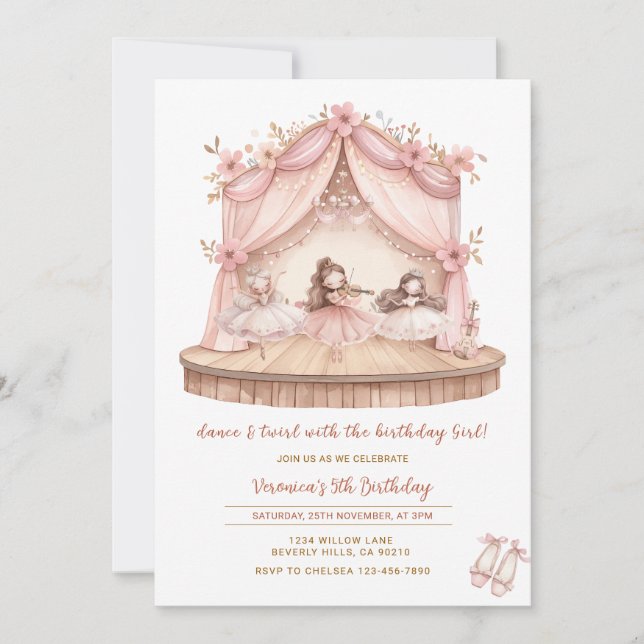 Ballerina Dance and Twirl 5th Birthday Girl  Invitation (Front)