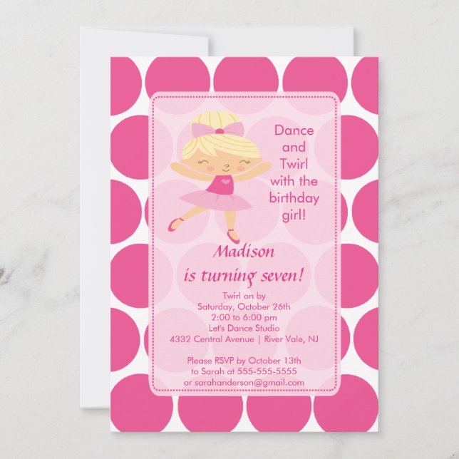 Ballerina Dance Birthday Invitation (Front)